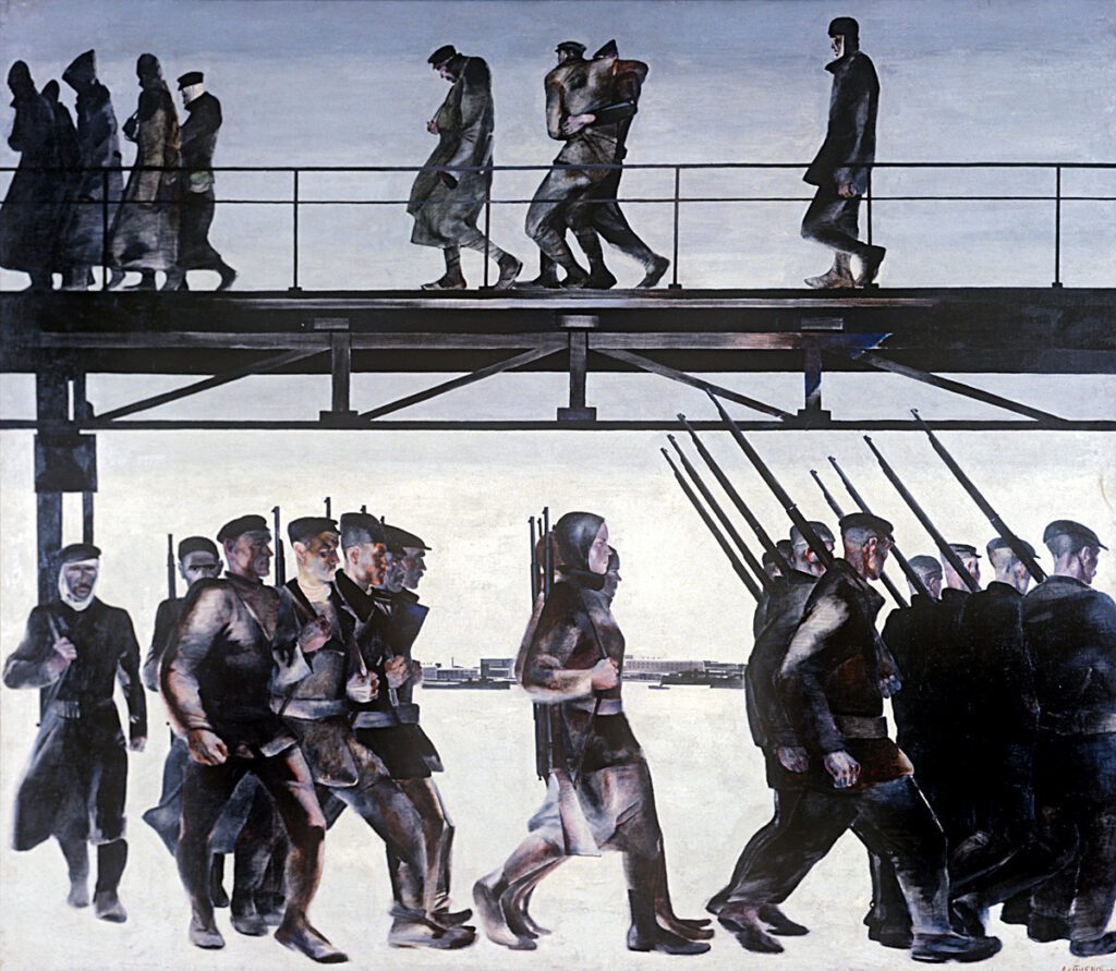 Aleksandr Deyneka, The Defense of Petrograd (1928), Oil on canvas, State Tretyakov Gallery, Moscow