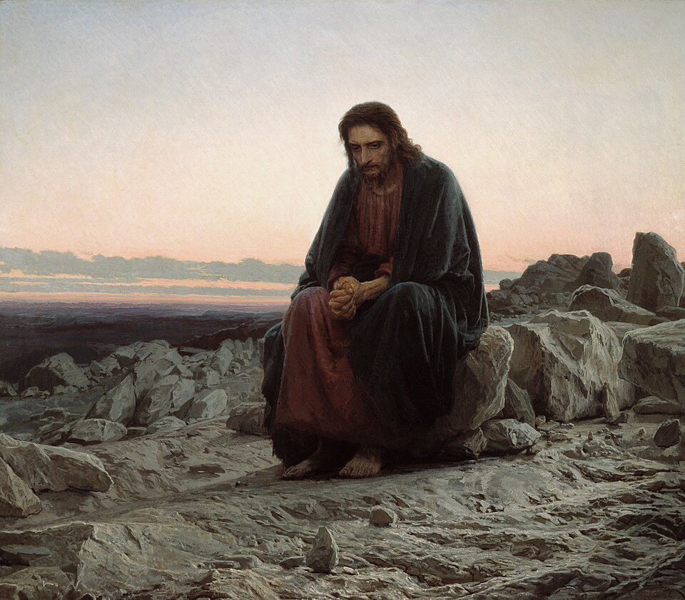 Ivan Kramskoi's "Christ in the Desert" (1872) showing a solitary figure in a barren landscape