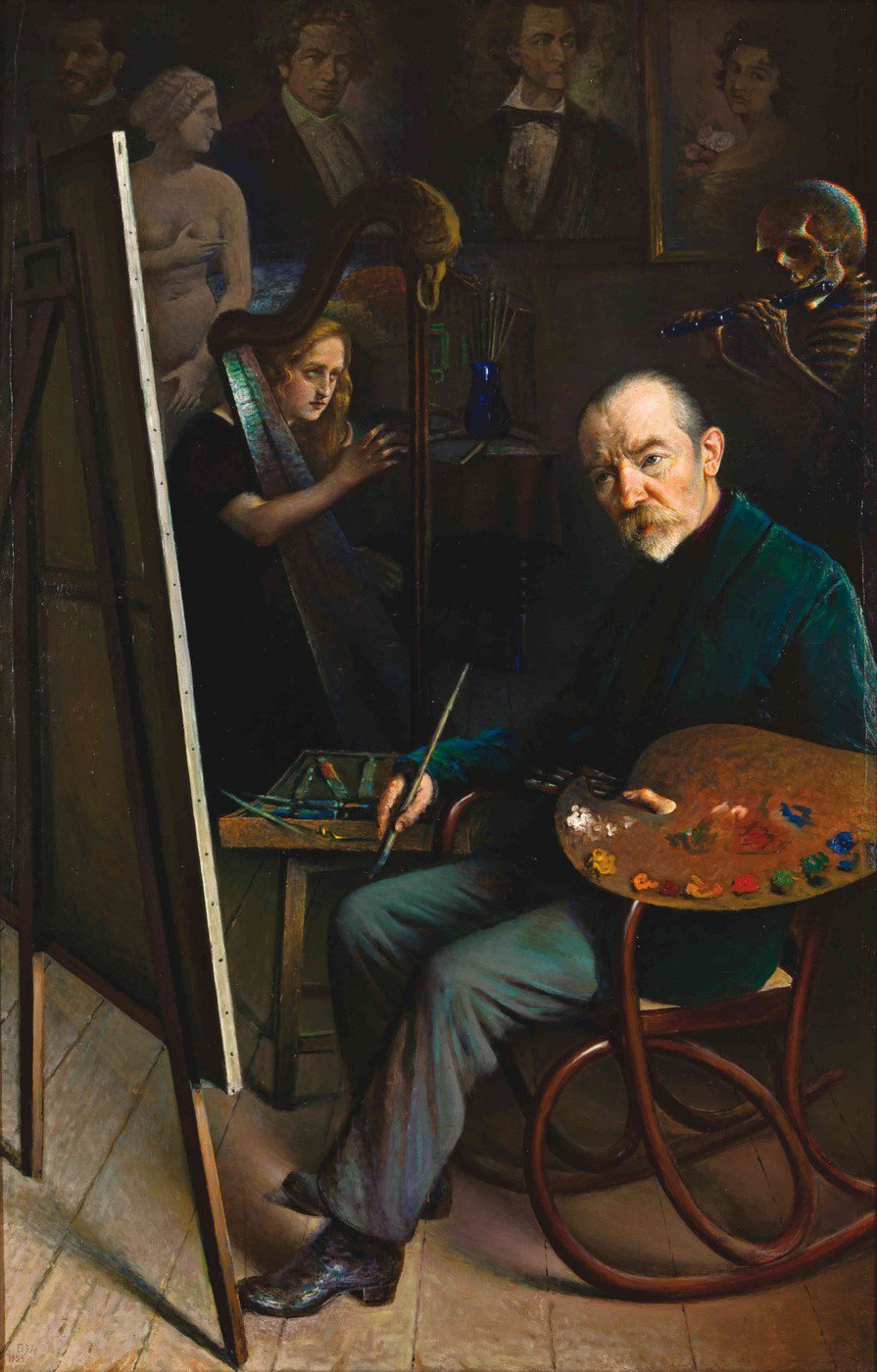 Yehuda Pen, Self-Portrait with Muse and with Death (1924)